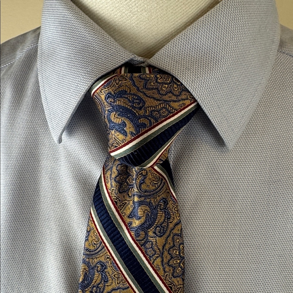 Pronto Uomo Couture Men’s Necktie Repp Blue & Tan Paisley Jacquard Tie 100% Silk